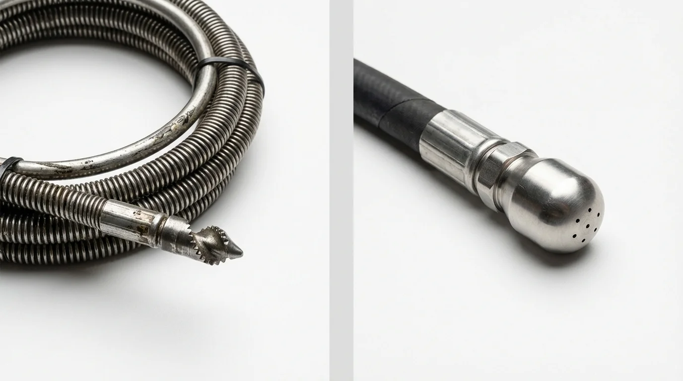 Drain snake cable and hydro jetting nozzle used for drain cleaning in Beachwood, NJ