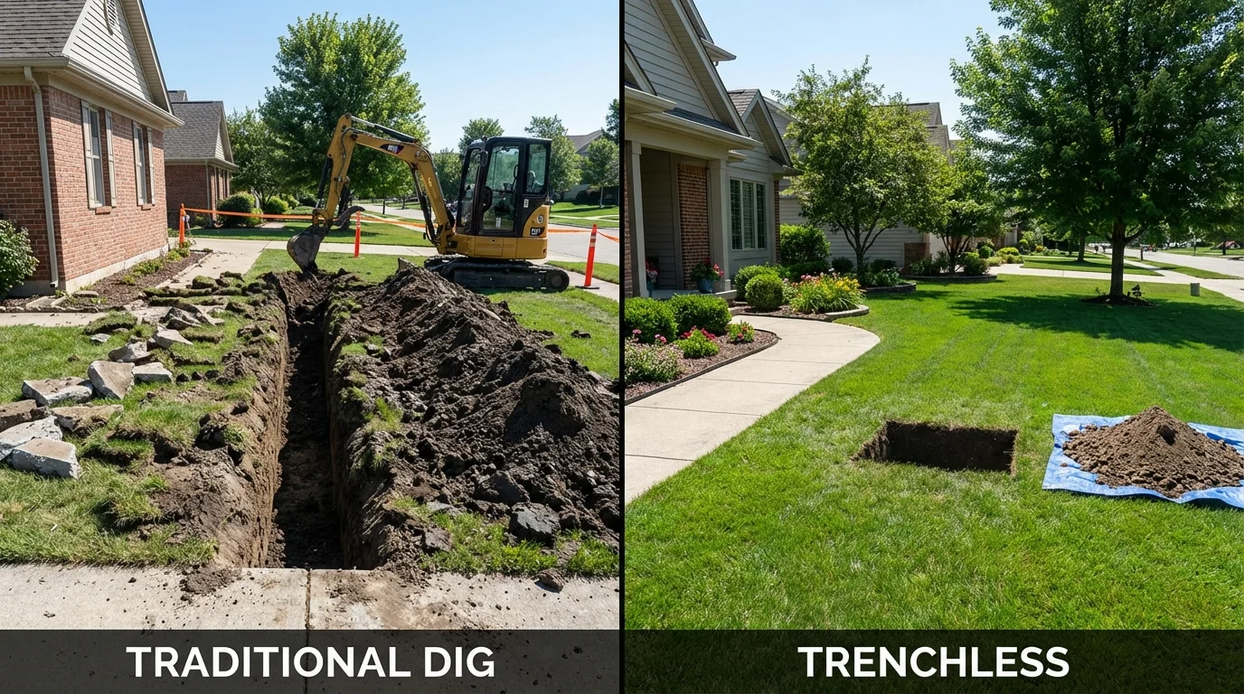 Trenchless sewer repair with minimal yard damage versus traditional excavation in Beachwood, NJ